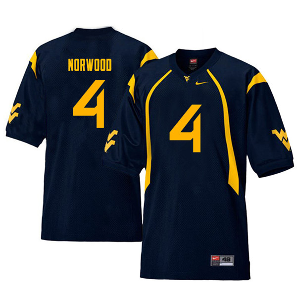 NCAA Men's Josh Norwood West Virginia Mountaineers Navy #4 Nike Stitched Football College Throwback Authentic Jersey RJ23M60BA